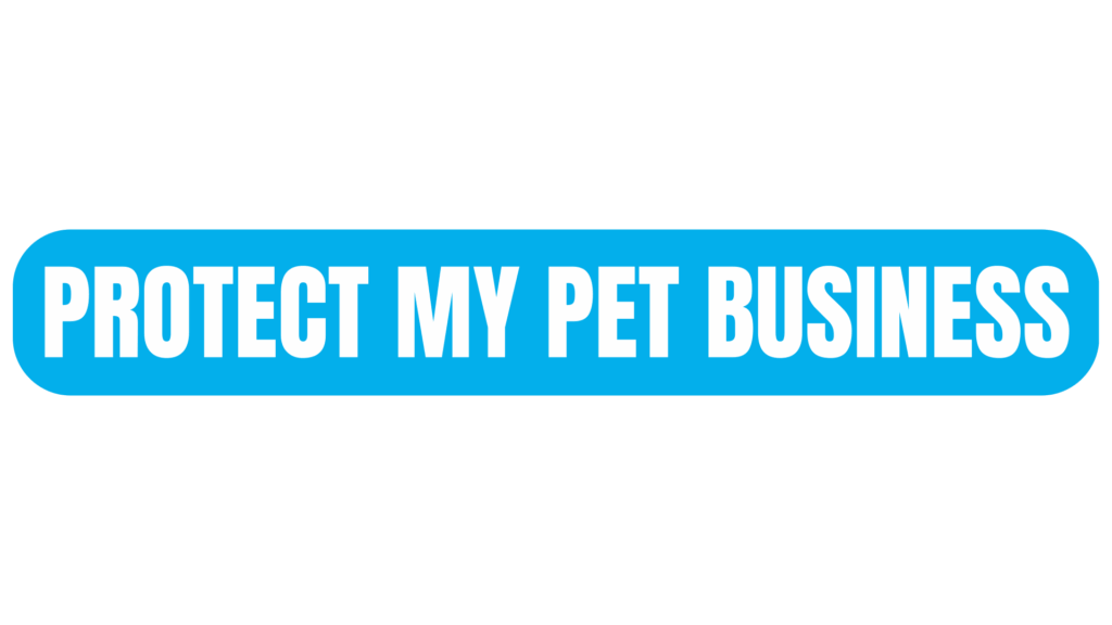 Blue call-to-action button with bold white text that reads "Protect My Pet Business."